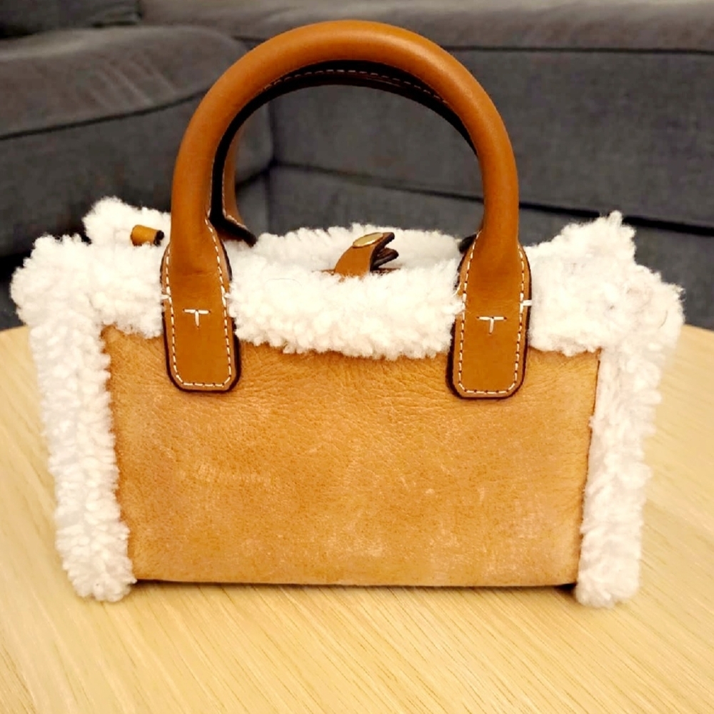 Tory Burch Brown and White Shearling Satchel - Picture 2 of 2